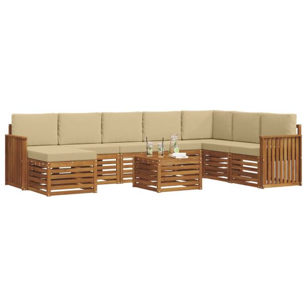 Комплекти дивани 9 pcs Натурален и Бежов Солидно акациево дърво