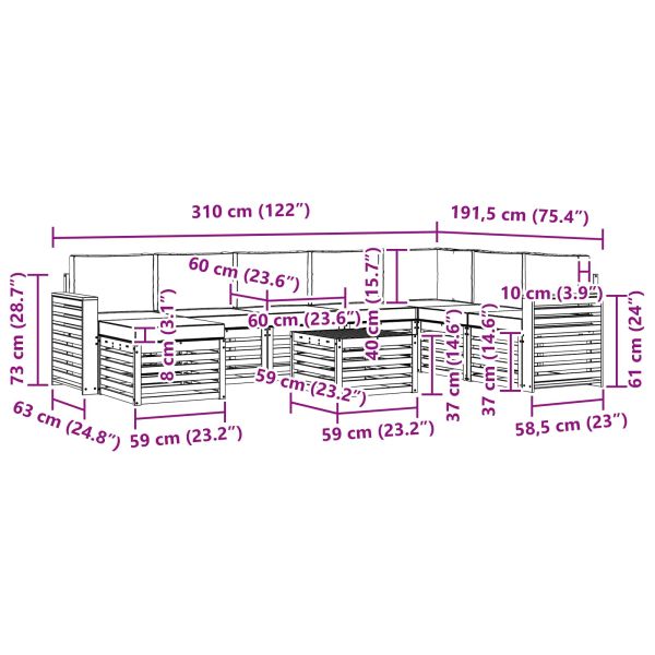 Комплекти дивани 9 pcs Натурален и Бежов Солидно акациево дърво