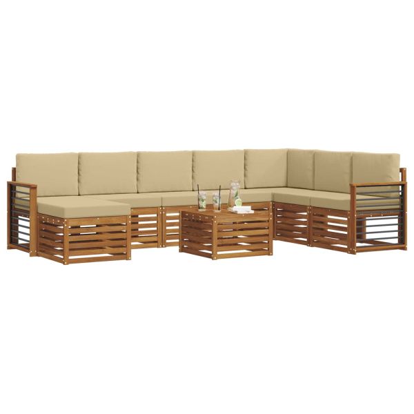 Комплекти дивани 9 pcs Натурален и Бежов Солидно акациево дърво