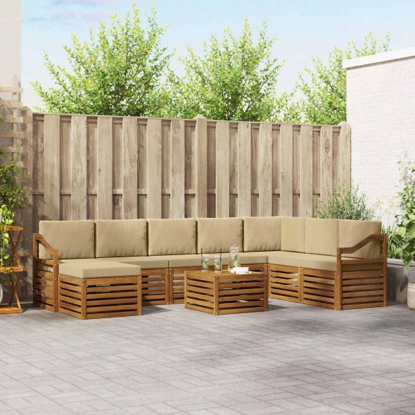 Комплекти дивани 9 pcs Натурален и Бежов Солидно акациево дърво