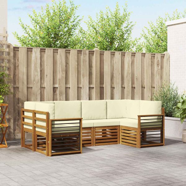 Комплекти дивани 6 pcs Натурален и Крема Солидно акациево дърво