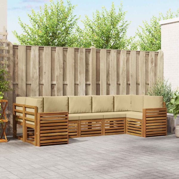 Комплекти дивани 7 pcs Натурален и Бежов Солидно акациево дърво