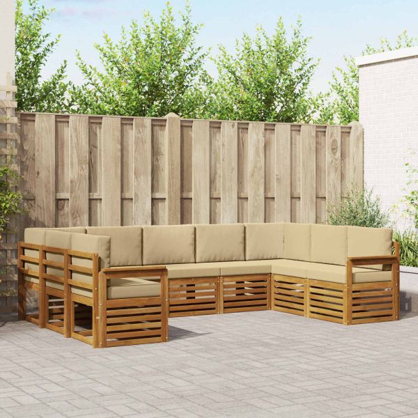 Комплекти дивани 9 pcs Натурален и Бежов Солидно акациево дърво