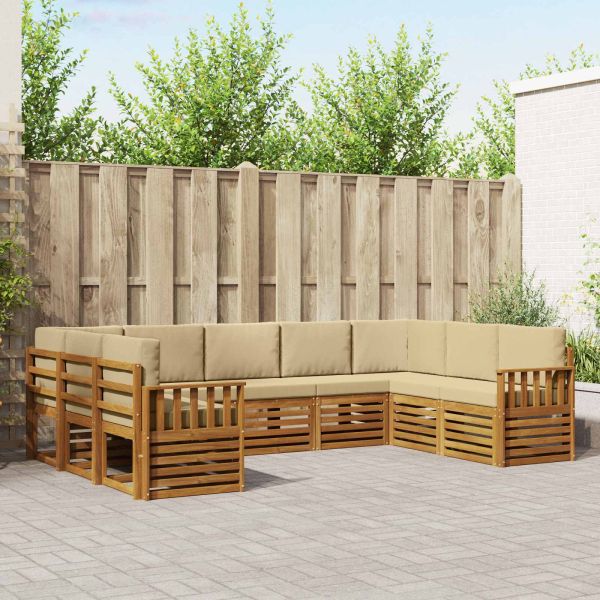 Комплекти дивани 9 pcs Натурален и Бежов Солидно акациево дърво
