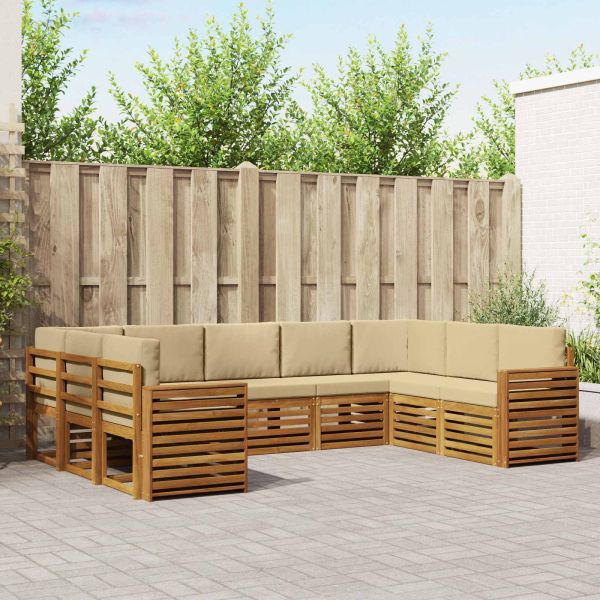Комплекти дивани 9 pcs Натурален и Бежов Солидно акациево дърво