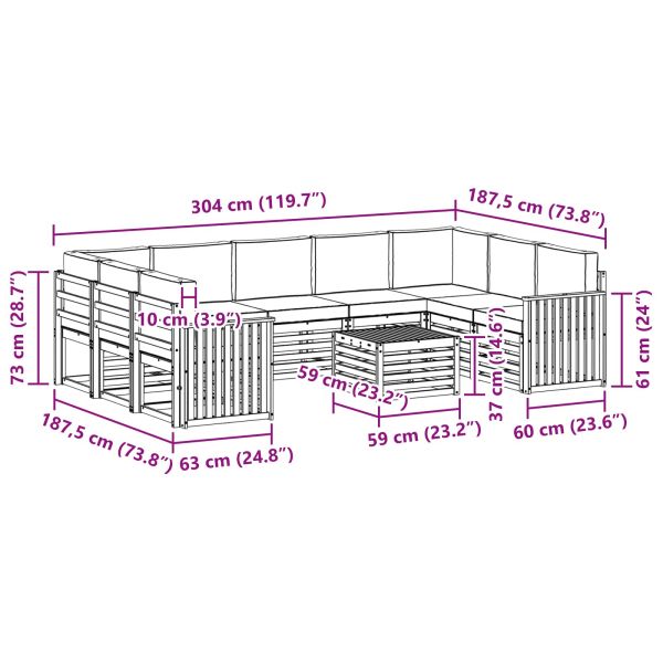 Комплекти дивани с възглавница 10 pcs Натурален и Крема