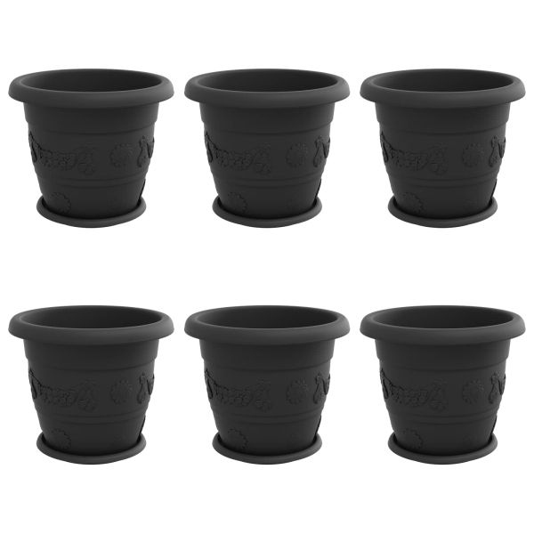 Саксии за растения 6 pcs Черно Ø 26 x 21.5 см Пластмаса