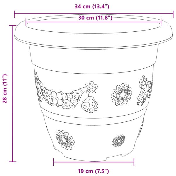 Саксии за растения 6 pcs Черно Ø 26 x 21.5 см Пластмаса
