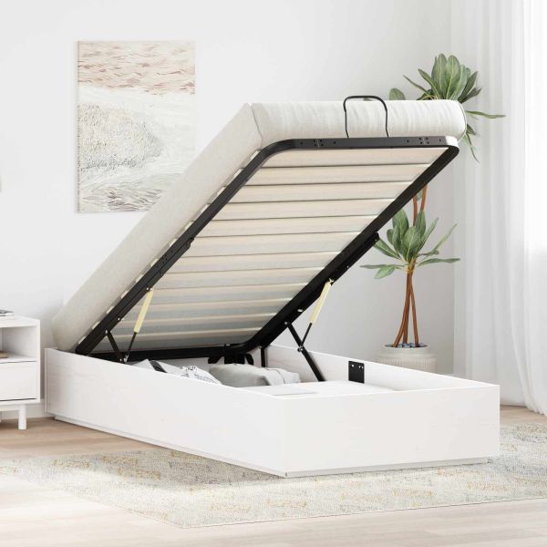 Отоманско легло със съхранение Бял 80 x 200 cm Масивна боровина