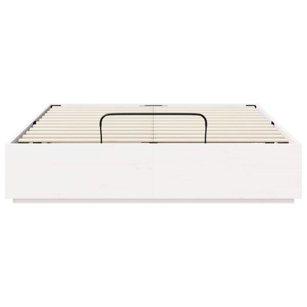 Отоманско легло Бял 140 x 200 cm Масивна боровина