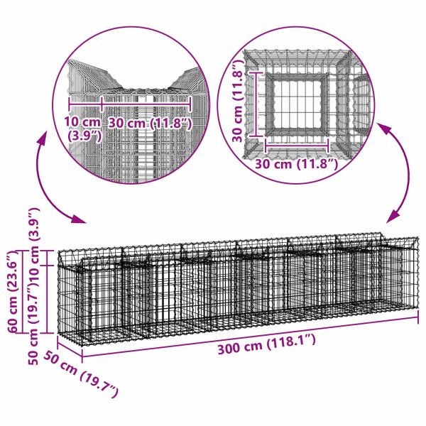 Габиона повдигнато легло 2 pcs Сребрист 300 x 50 x 60 см