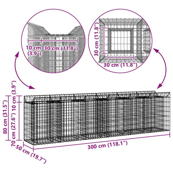 Габиона повдигнато легло 2 pcs Сребрист 300 x 50 x 80 см