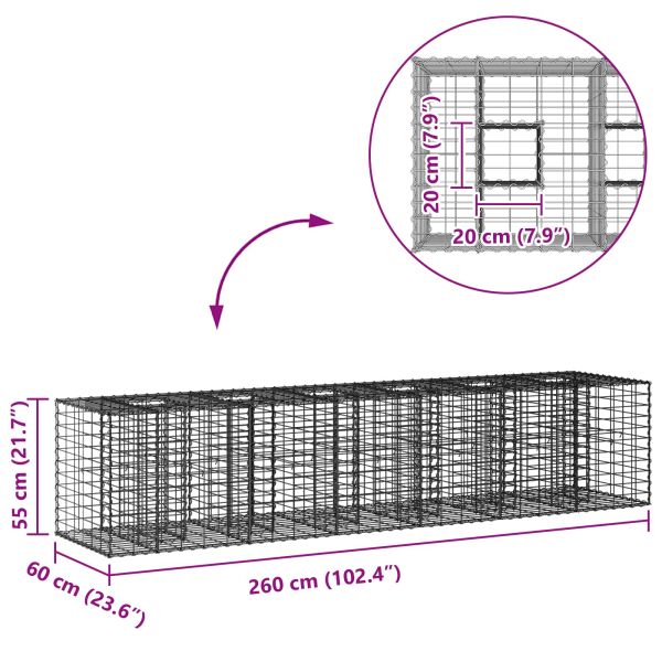 Габиона повдигнато легло 2 pcs Сребрист 260 x 60 x 55 см