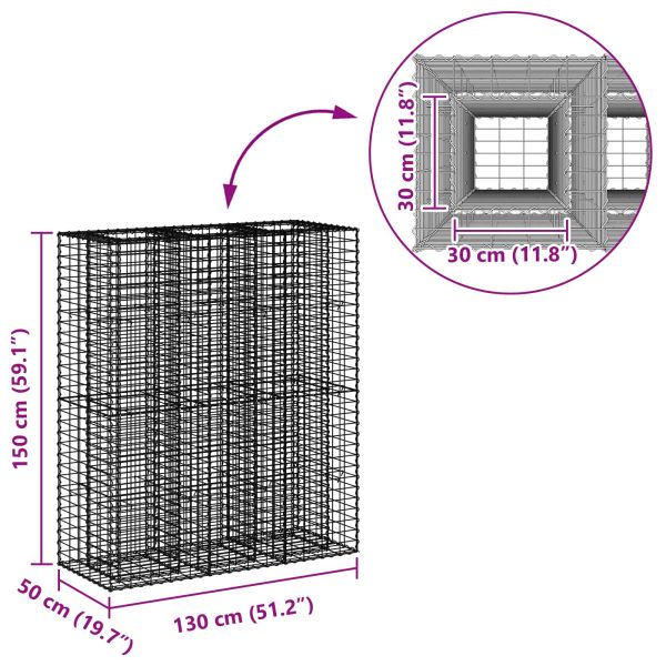 Габиона повдигнато легло 2 pcs Сребрист 130 x 50 x 150 см