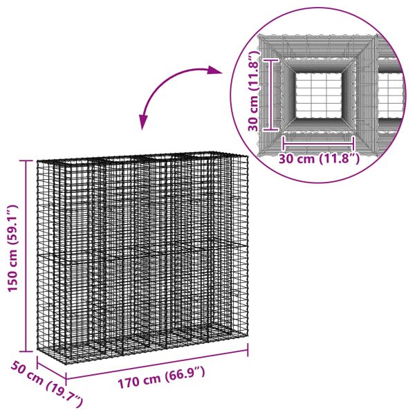 Габиона повдигнато легло 2 pcs Сребрист 170 x 50 x 150 см