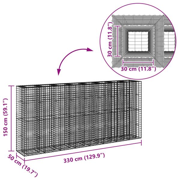 Габиона повдигнато легло 4 pcs Сребрист 330 x 50 x 150 см