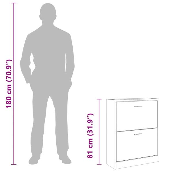 Шкаф за обувки, кафяв дъб, 63x24x81 см, инженерно дърво