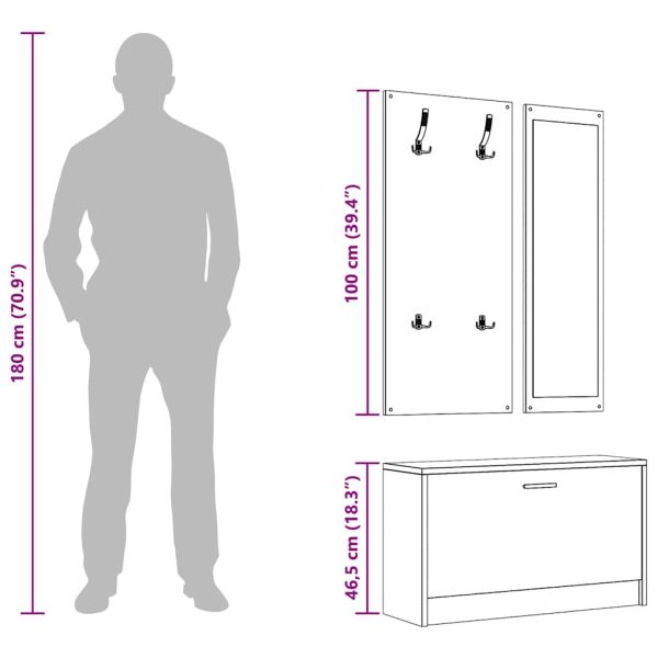 3-в-1 портманто, бетонно сив, инженерно дърво