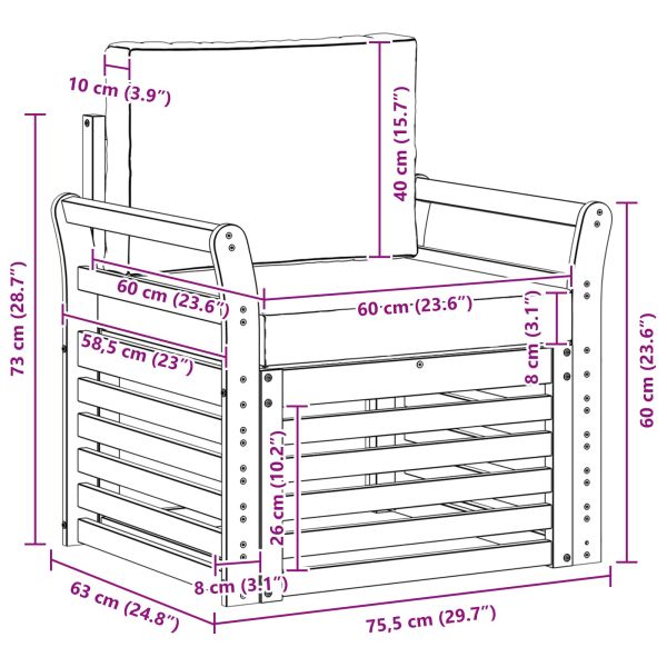 Комплект дивани за открито Естествен 75,5 x 63 x 73 см