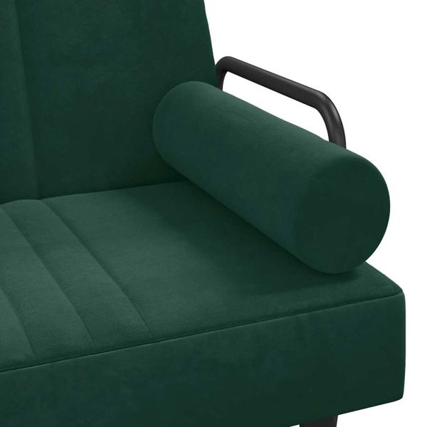 Разтегателно канапе с подлакътници, тъмнозелено, кадифе