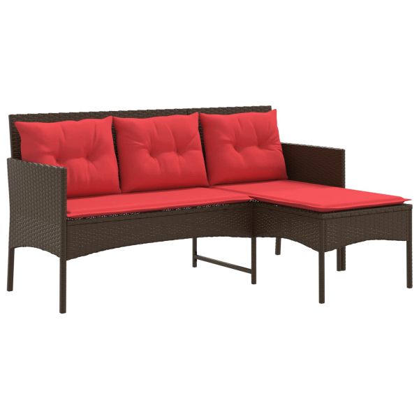 Градински Софа Комплект 2 pcs Кафяво и червено полиратан