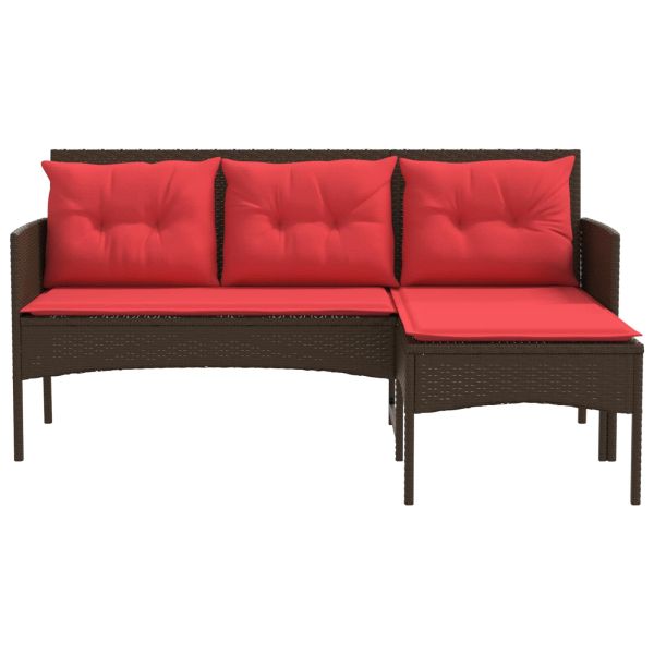 Градински Софа Комплект 2 pcs Кафяво и червено полиратан