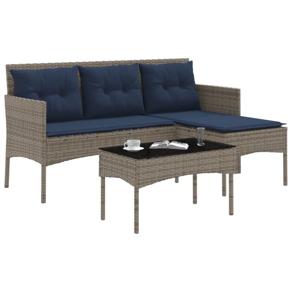 Градински Софа Комплект 2 pcs Сив и тъмен син полиратан