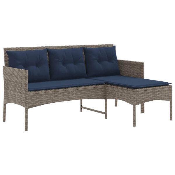 Градински Софа Комплект 2 pcs Сив и тъмен син полиратан