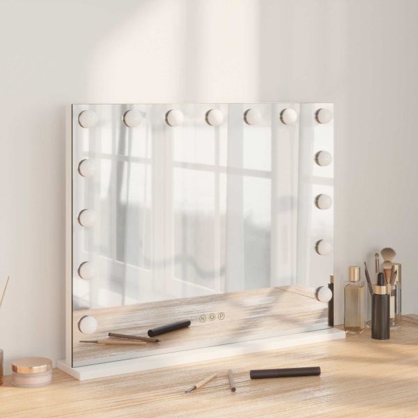 LED огледало за гримиране Бял 58 x 10 x 47 см Стъкло и стомана