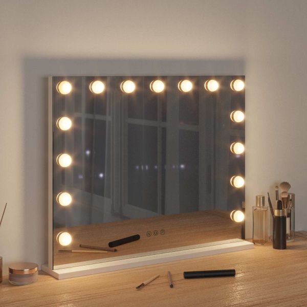 LED огледало за гримиране Бял 58 x 10 x 47 см Стъкло и стомана