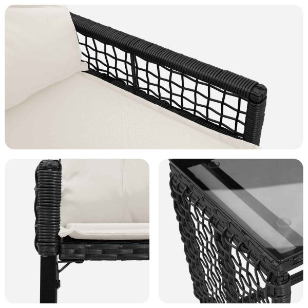Комплект за външни мебели с възглавница 3 pcs Черен и бял