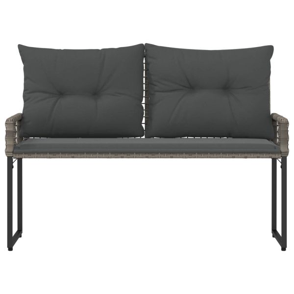 Външна пейка с възглавница Сив 118 x 55 x 82 см PE ратан и плат