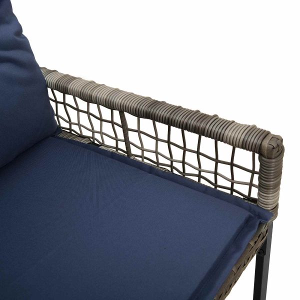 Външна пейка Сив и тъмен син 118 x 55 x 82 см PE ратан и плат