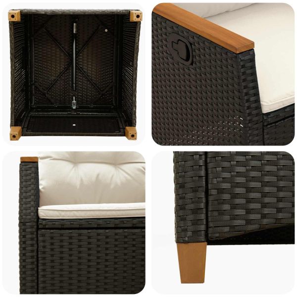 Лежанка за градина Черен и кремав 64 x 57,5 x 112 см полиратан