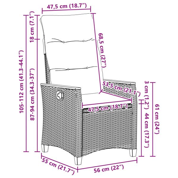 Лежанка за градина Черен и Туркоаз 64 x 57,5 x 112 см полиратан