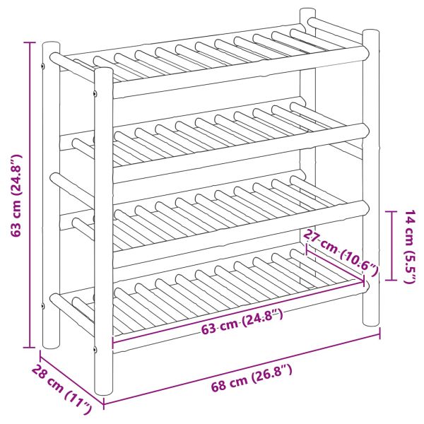 Шкаф за обувки с рафт Естествен 68 x 28 x 63 см Бамбук