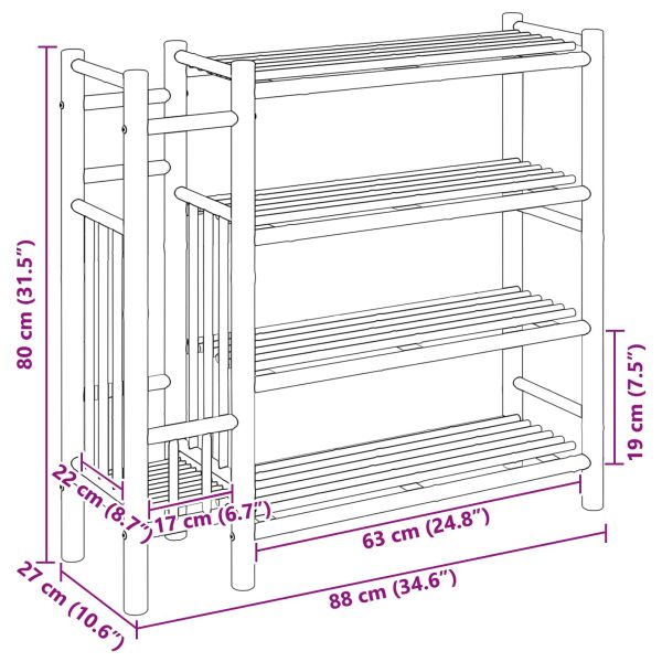 Шкаф за обувки с рафт Естествен 88 x 27 x 80 см Бамбук