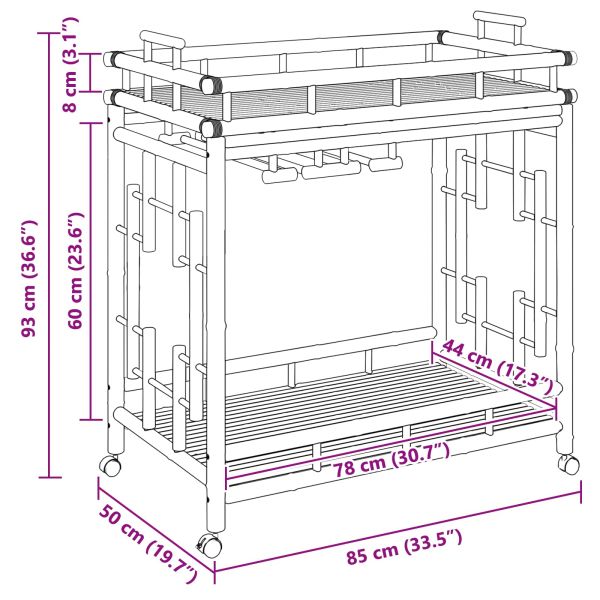 Количка за вино с колела Естествен 85 x 50 x 93 см Бамбук