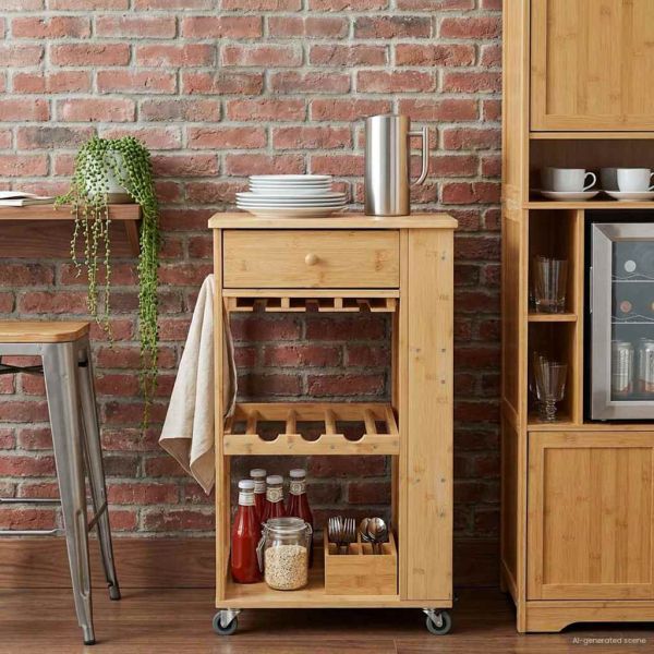 Кухненска количка с колела Естествен 47,5 x 36 x 83 см Бамбук