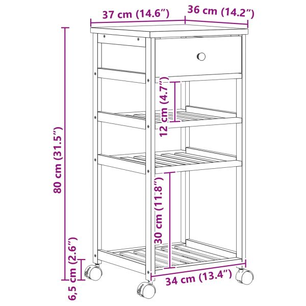 Кухненска количка с колела Естествен 37 x 36 x 80 см Бамбук