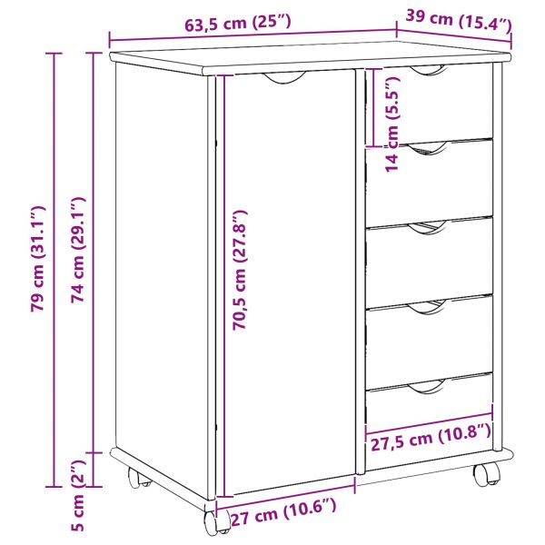 Плъзгащ кабинет с колело Бяло 63,5 x 39 x 79 см Солиден бор