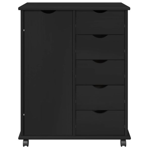 Плъзгащ кабинет с колело Черно 63,5 x 39 x 79 см Солиден бор