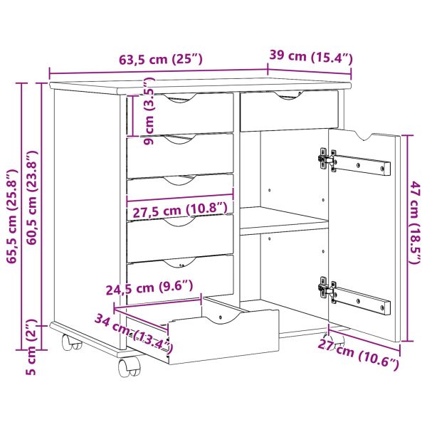 Плъзгащ кабинет с колело Сив 63,5 x 39 x 65,5 см Солиден бор