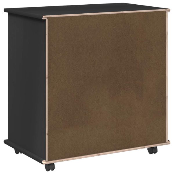 Плъзгащ кабинет с колело Черно 63,5 x 39 x 65,5 см Солиден бор