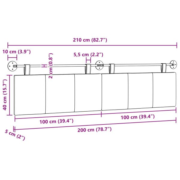 Висяща табла Монтиране на стена Бял 210 x 55 x 5 см текстил