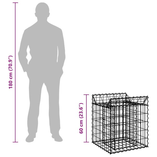 Габиона повдигнато легло Сребрист 50 x 50 x 60 cm