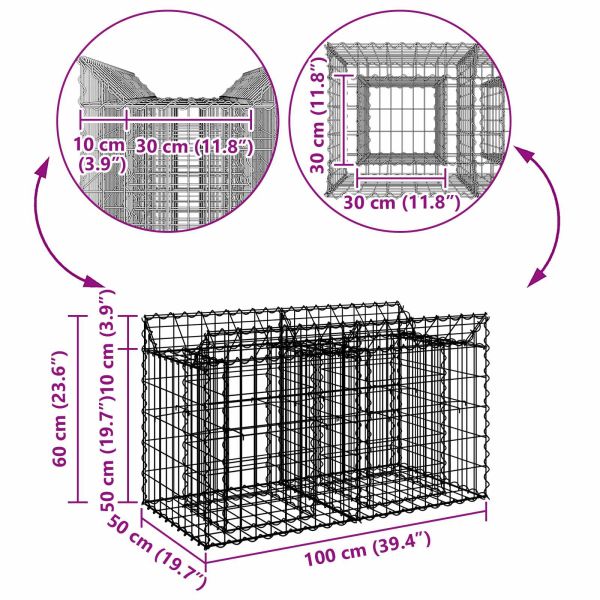 Габиона повдигнато легло Сребрист 100 x 50 x 60 см