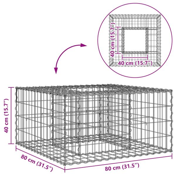 Габиона повдигнато легло Сребрист 80 x 80 x 40 cm