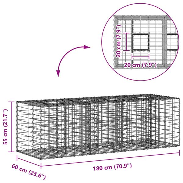 Габиона повдигнато легло Сребрист 180 x 60 x 55 см