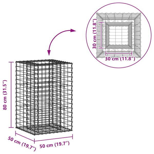 Габиона повдигнато легло Сребрист 50 x 50 x 80 cm